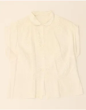Two Tone Stitching Versatile Layering Piece VINTAGE Womens Shirt Blouse UK 12 Medium White Floral