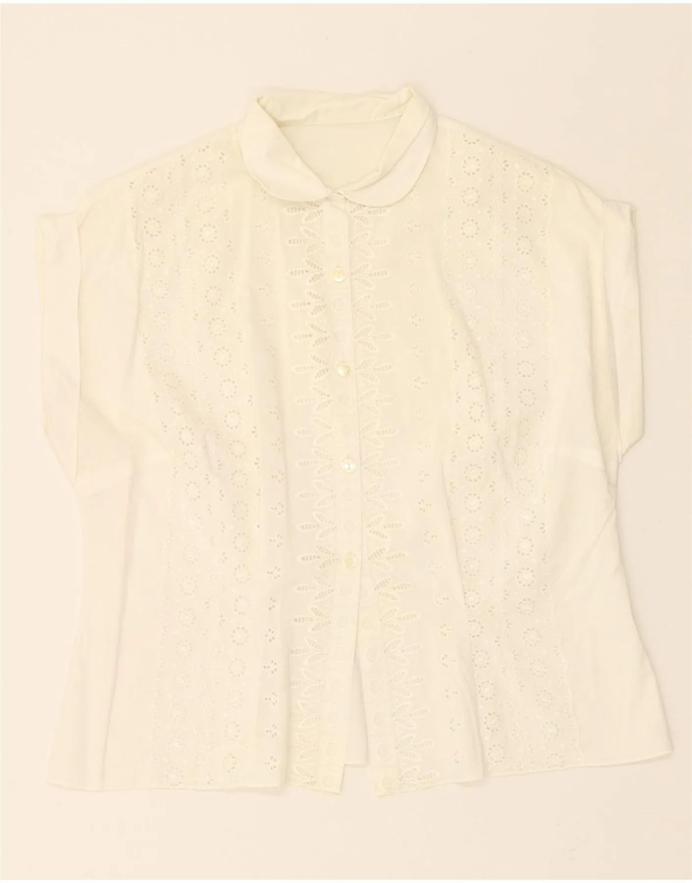 Two Tone Stitching Versatile Layering Piece VINTAGE Womens Shirt Blouse UK 12 Medium White Floral