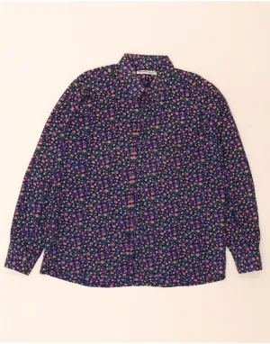 VINTAGE Womens Shirt UK 18 XL Blue Floral Cotton Non Iron Fabric Pocket Detail