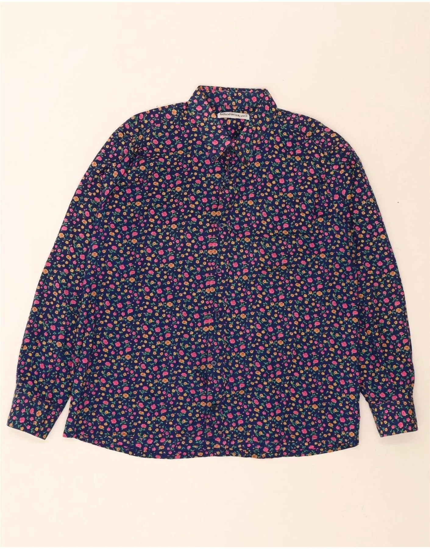 VINTAGE Womens Shirt UK 18 XL Blue Floral Cotton Non Iron Fabric Pocket Detail