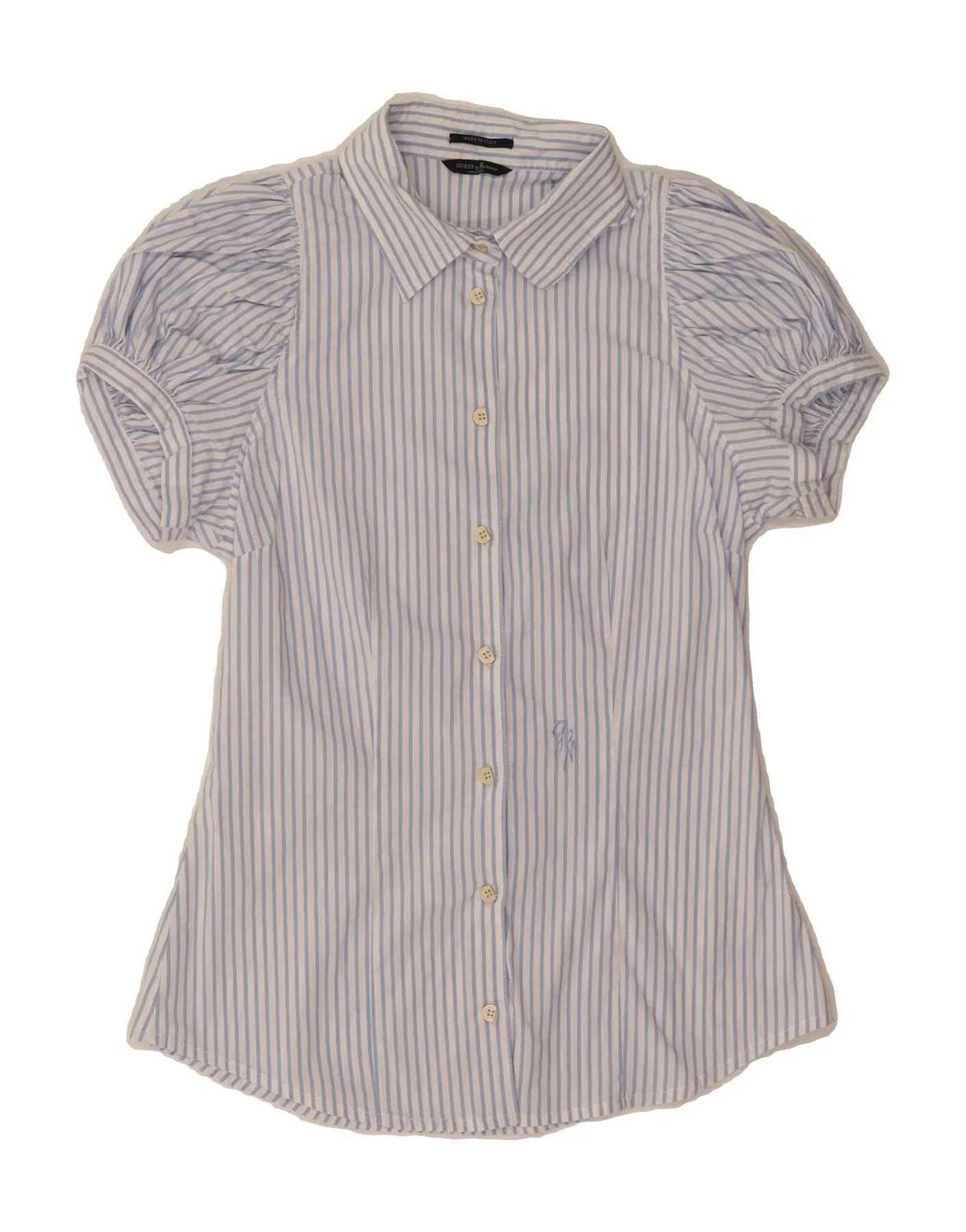 Refined Aesthetic All Purpose Weave Design GUESS BY MARCIANO Womens Shirt Blouse IT 44 Medium Blue Pinstripe