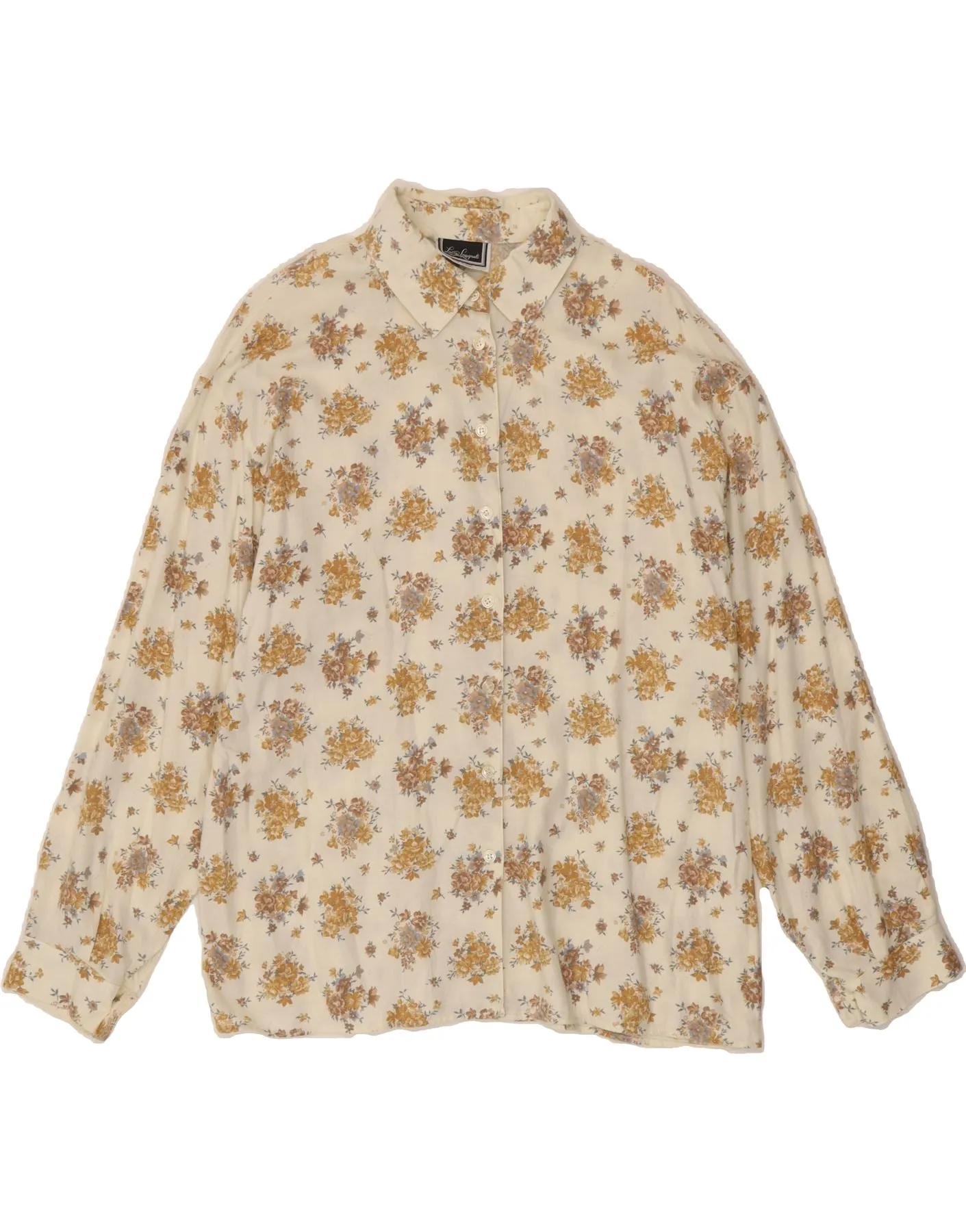 LUISA SPAGNOLI Womens Shirt IT 52 2XL Beige Floral Viscose Chambray Fabric Minimalist fashion