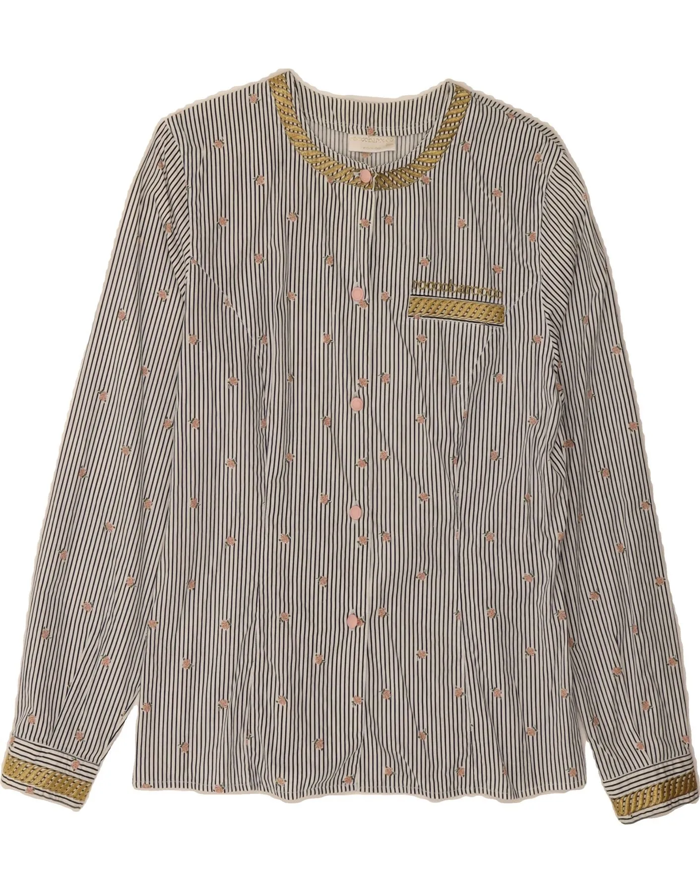 ROCCOBAROCCO Womens Shirt Blouse IT 46 Large White Pinstripe Cotton Eco-friendly Microfiber Material