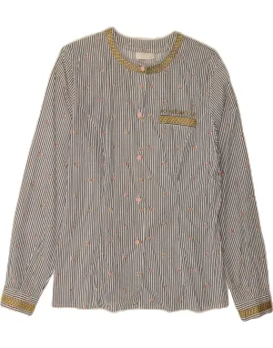 ROCCOBAROCCO Womens Shirt Blouse IT 46 Large White Pinstripe Cotton Eco-friendly Microfiber Material