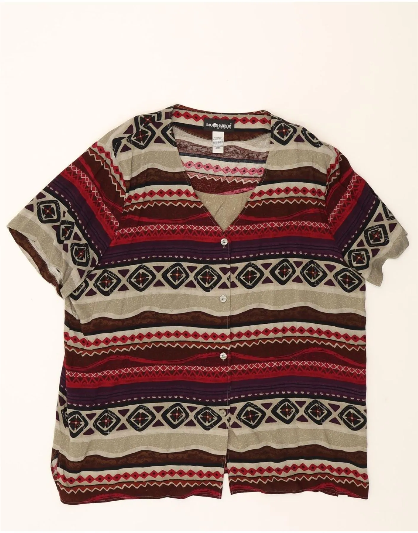 Seamless Shoulder Construction Double Stitched Seams SAG HARBOR Womens Shirt Blouse UK 22 3XL Multicoloured Fair Isle