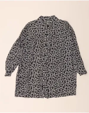 VINTAGE Womens Shirt Blouse UK 20 2XL Navy Blue Floral Anti Static Finish