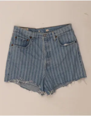 Vibrant color Tailored Silhouette LEVI'S Womens High Waist Denim Shorts W30 Medium Blue Striped Cotton