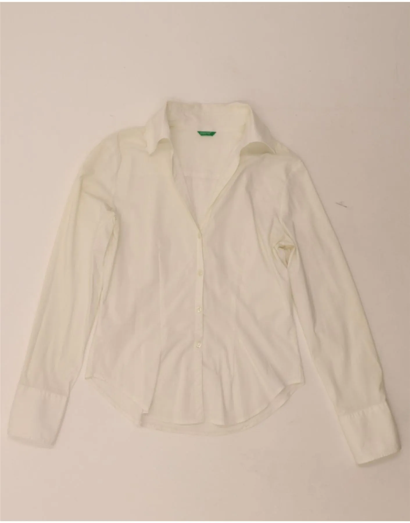 High-End Finish Preppy Vibe BENETTON Womens Shirt UK 14 Medium White Cotton