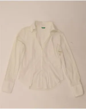 High-End Finish Preppy Vibe BENETTON Womens Shirt UK 14 Medium White Cotton