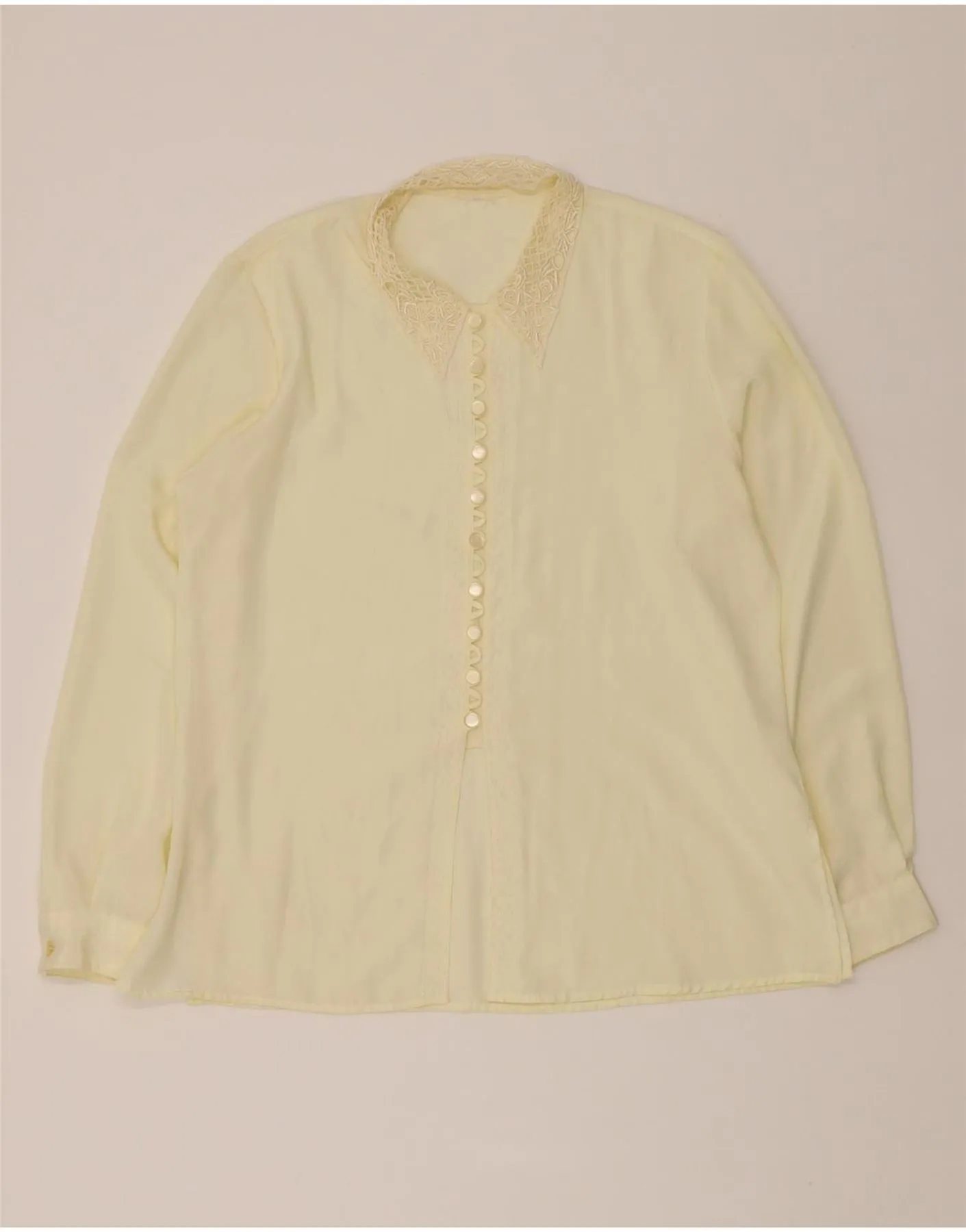 Checkered Look Anti Pilling Treatment VINTAGE Womens Shirt Blouse UK 16 Large Yellow Polyester