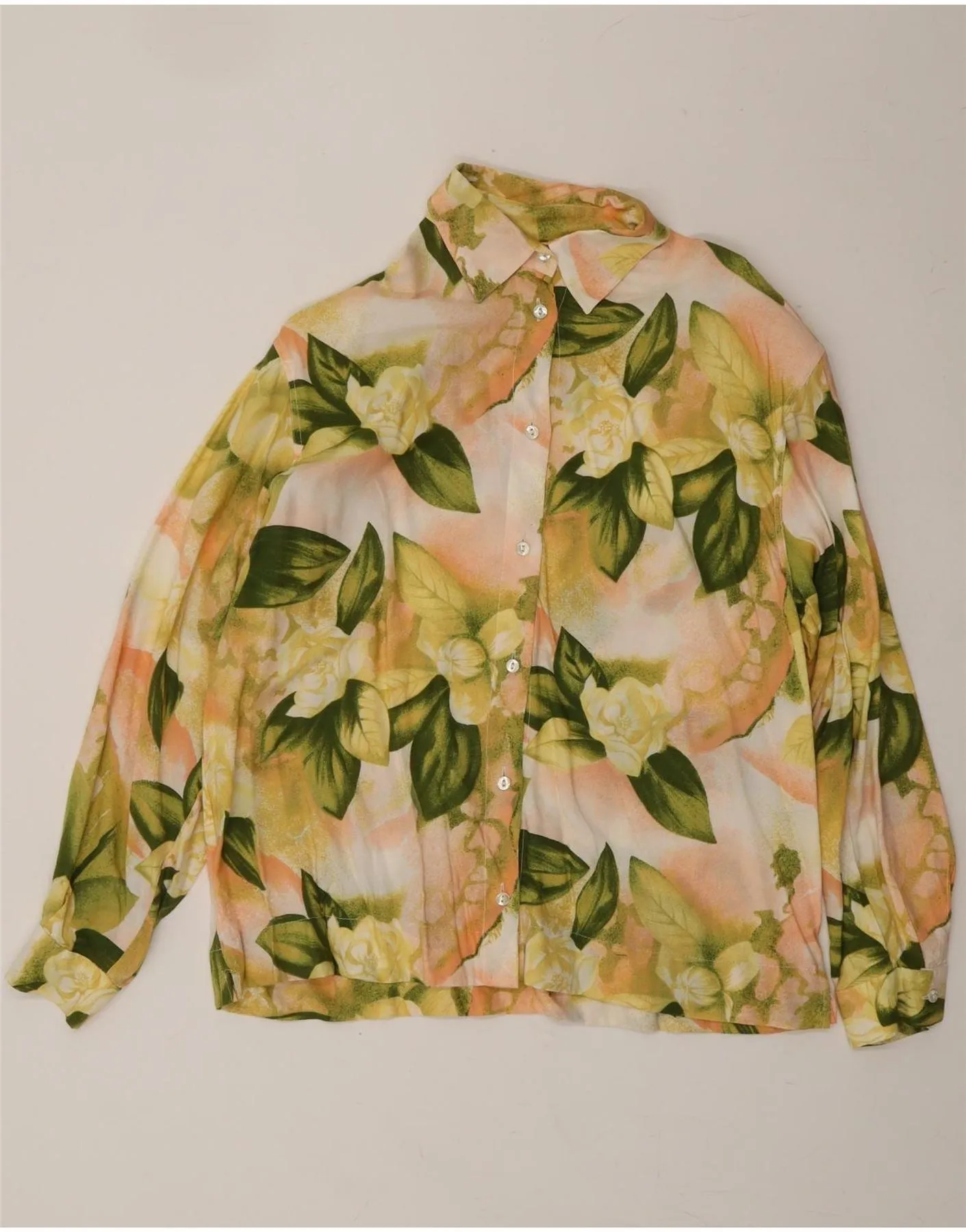 VINTAGE Womens Shirt UK 10 Small Yellow Floral Roll-Up Sleeve