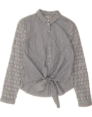 MISS SELFRIDGE Womens Shirt Blouse UK 12 Medium Grey Pinstripe Cotton Multipurpose Utility