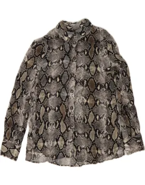 MASSIMO DUTTI Womens Shirt Blouse US 8 Medium Brown Animal Print Viscose Multi Functional Pockets Boho chic