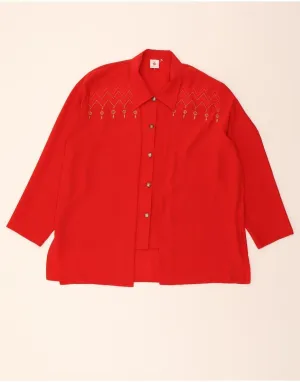 Soft Stretch Collar VINTAGE Womens Shirt Blouse UK 20 2XL Red Polyester