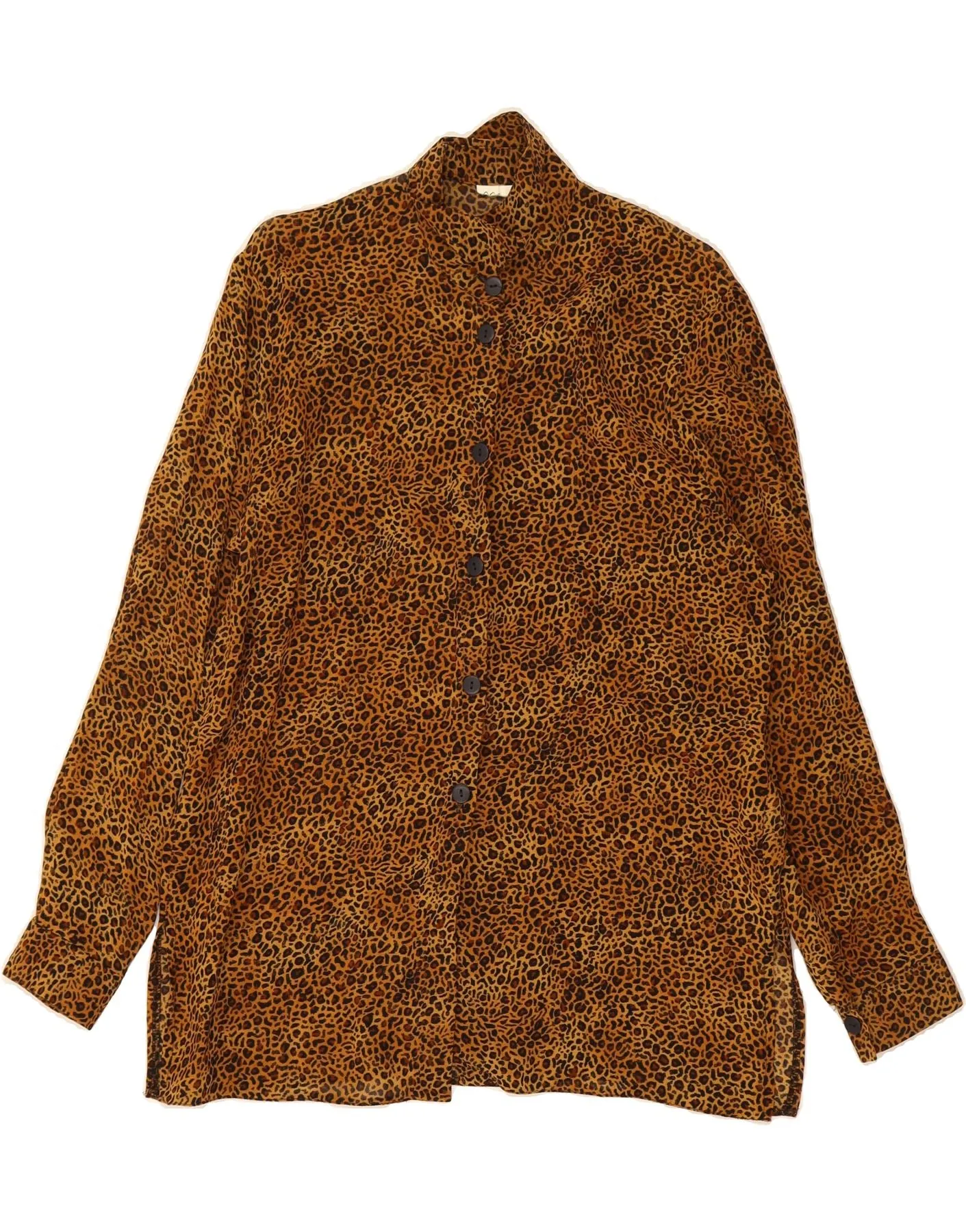 Comfort-First Smooth Cotton Blend VINTAGE Womens Shirt Blouse UK 14 Large  Brown Animal Print Viscose
