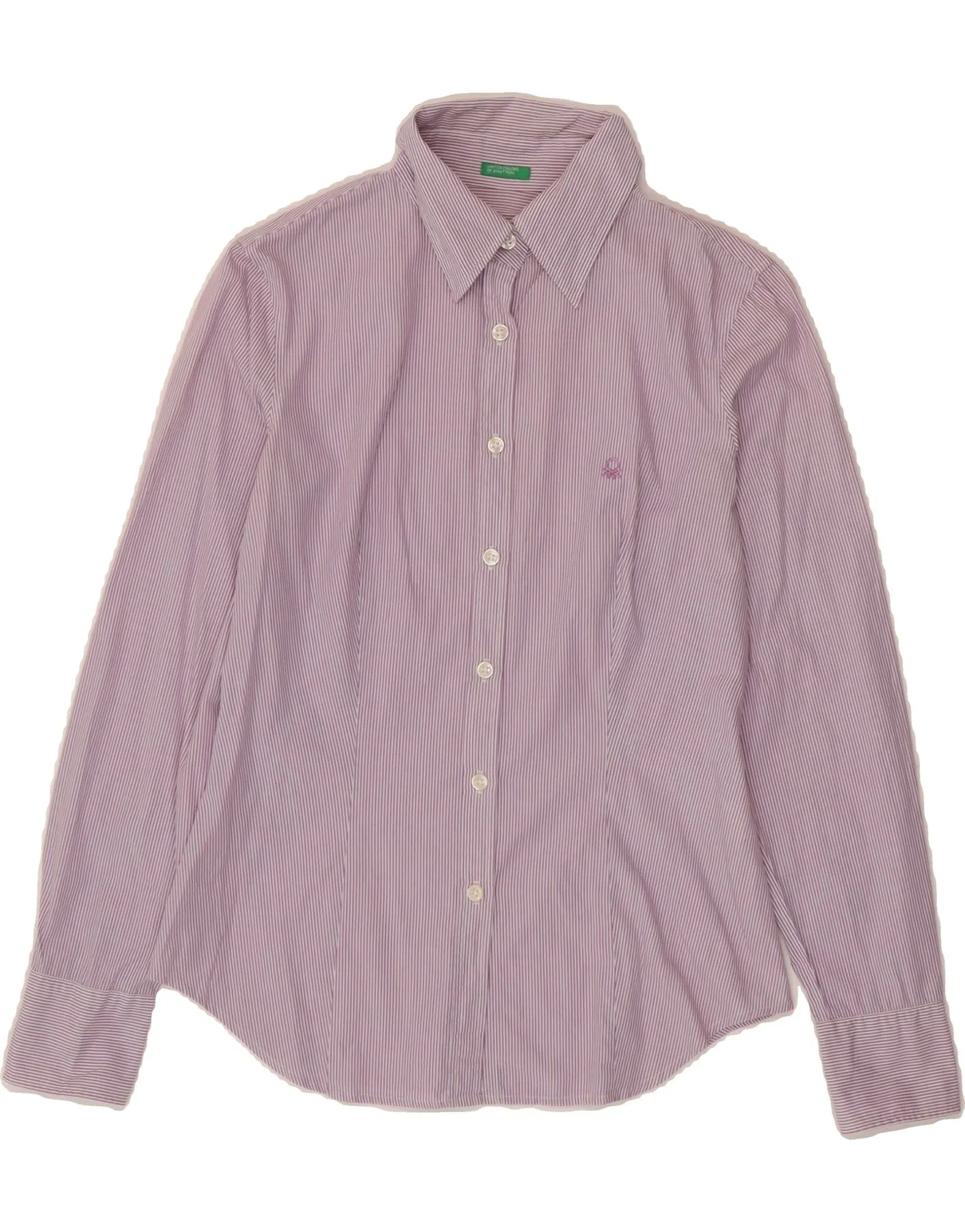 Micro Perforated Texture BENETTON Womens Shirt UK 10 Small Purple Pinstripe