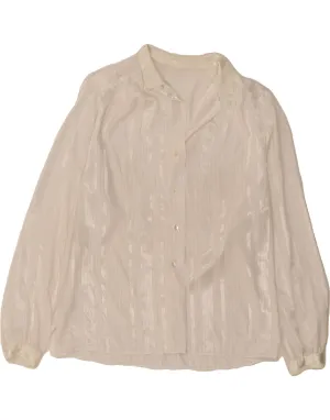 VINTAGE Womens Shirt Blouse UK 14 Medium  White Striped Polyester Regular Fit Eco-friendly