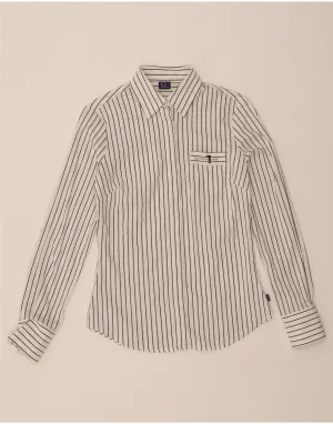 TRUSSARDI JEANS Womens Shirt UK 10 Small White Pinstripe Multi Functional Pockets