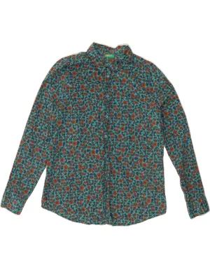 Odorless Binding Tape Low Profile Pocket Design BENETTON Womens Shirt UK 14 Medium Blue Floral Cotton