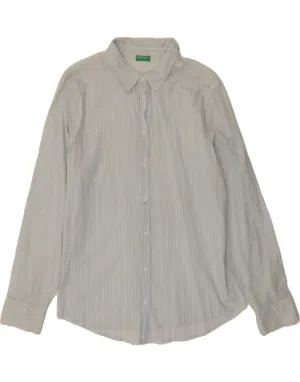 BENETTON Womens Shirt UK 16 Large Blue Striped Cotton Date night No Bulk Layering System