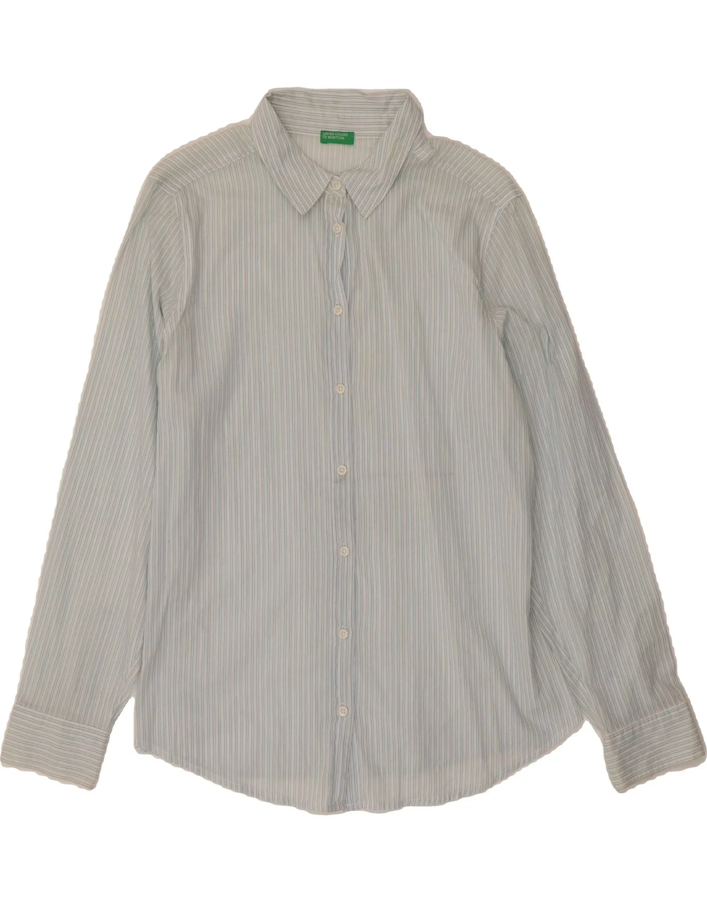 BENETTON Womens Shirt UK 16 Large Blue Striped Cotton Date night No Bulk Layering System