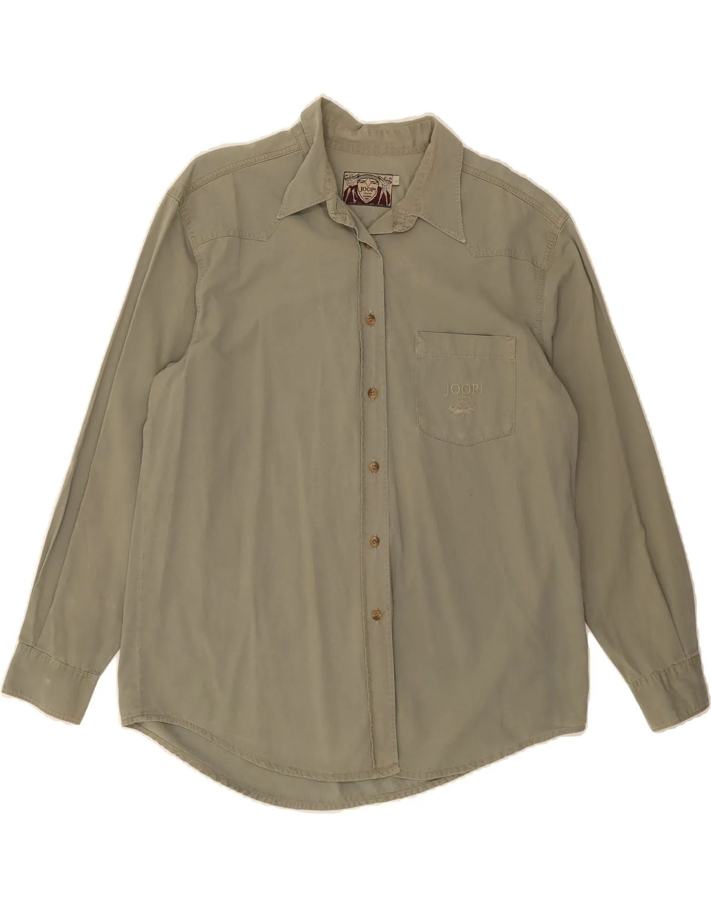 JOOP Womens Shirt UK 16 Large Khaki Cotton Sustainable Manufacturing Process Moisture wicking