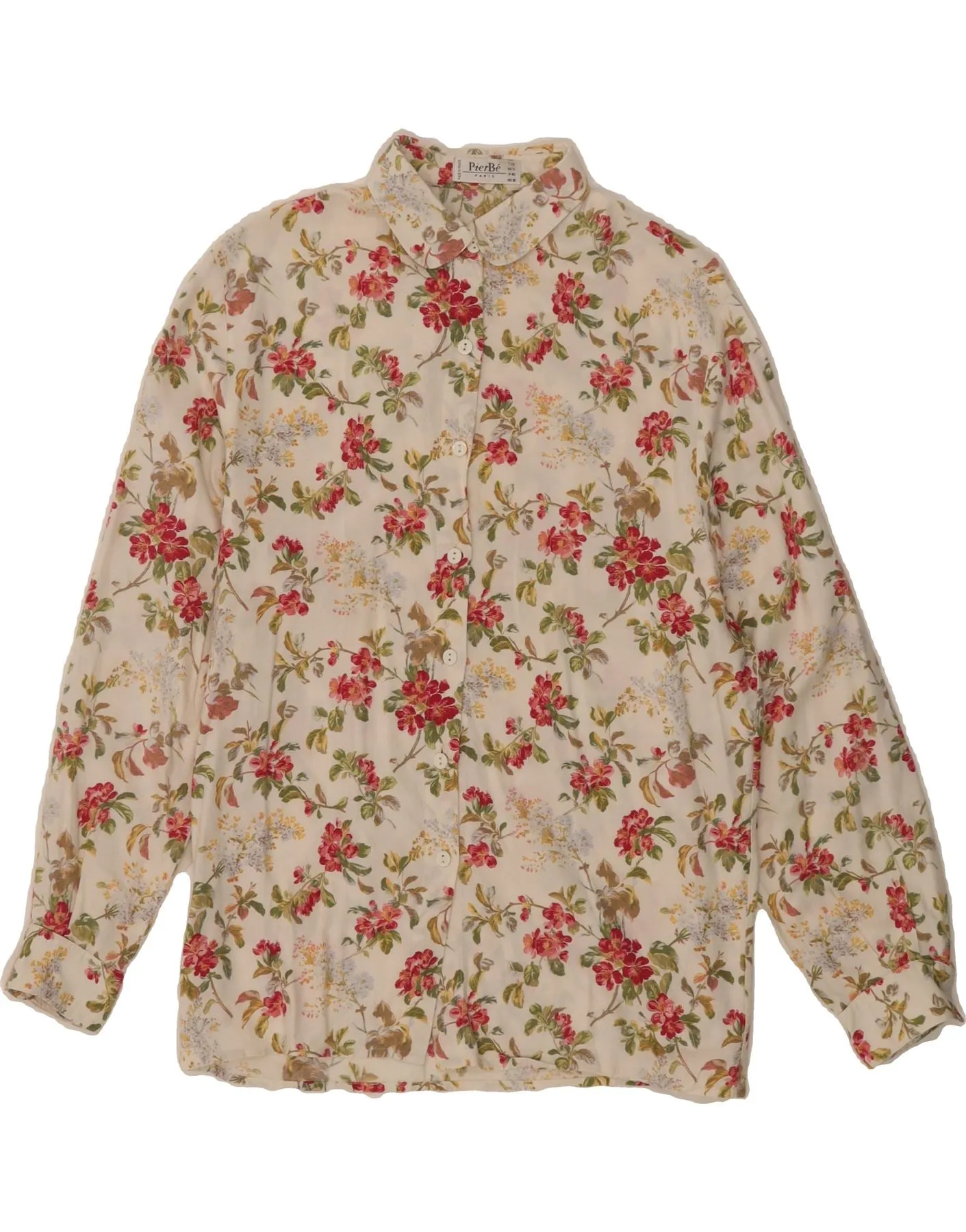 Loose style Geometric Design VINTAGE Womens Shirt UK 14 Medium White Floral Cotton