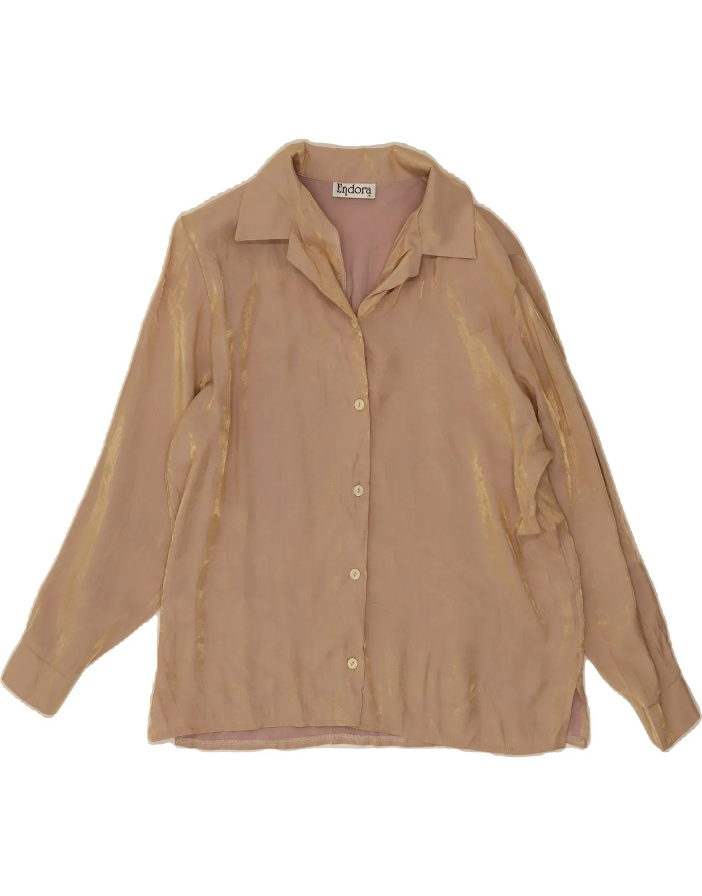 ENDORA Womens Shirt Blouse UK 16 Large Beige Polyester Clean Edge Trim