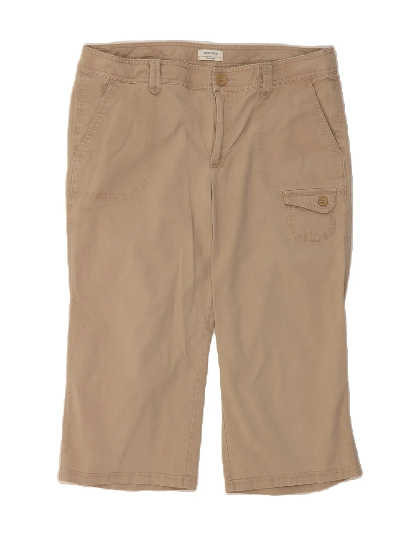 DOCKERS Womens Favorite Fit Bermuda Shorts US 14 XL W36 Beige Cotton Work Appropriate Sustainable Weave