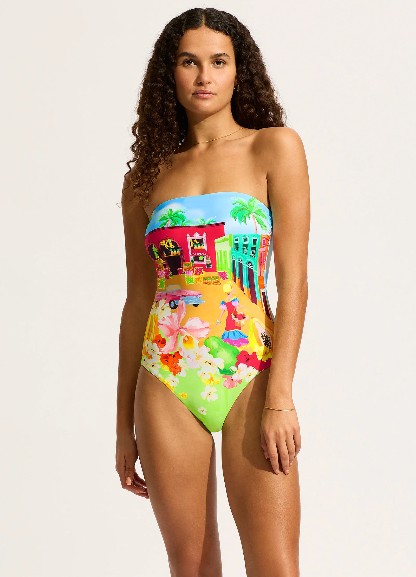 Cuba Bandeau One Piece - Turquoise High Shine