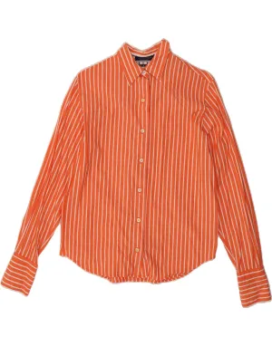 TOMMY HILFIGER Womens Shirt US 8 Medium Orange Pinstripe Cotton Festival Fashion Anti-static
