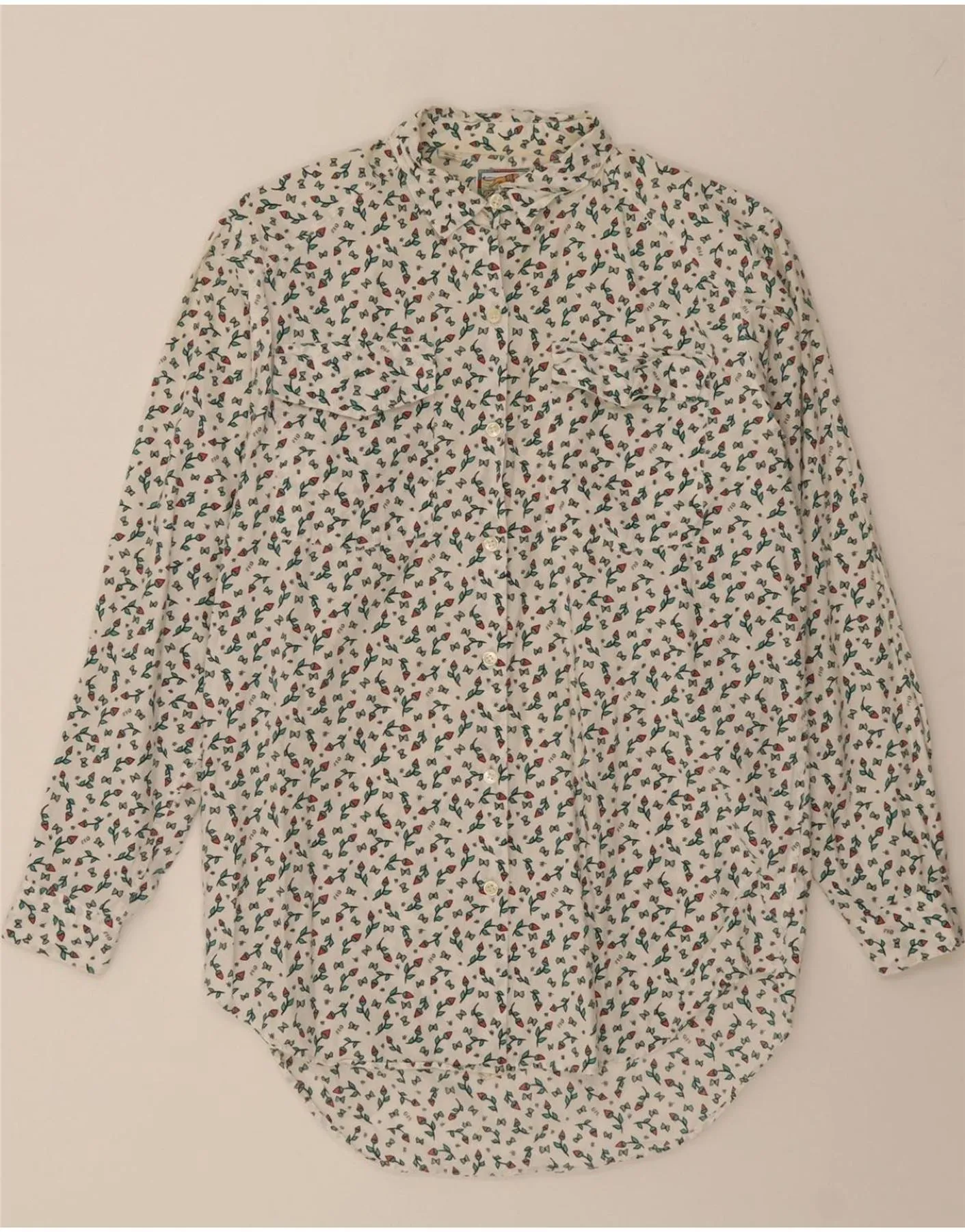VINTAGE Womens Shirt IT 42 Medium Off White Floral Functional Wear