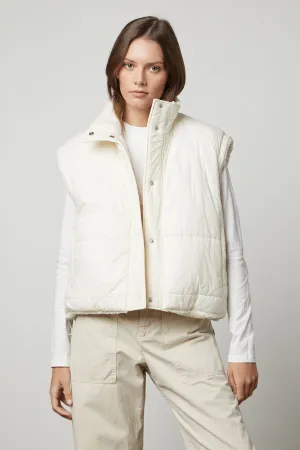 ALICIA REVERSIBLE PUFFER SHERPA VEST RubberizedButtonClosures