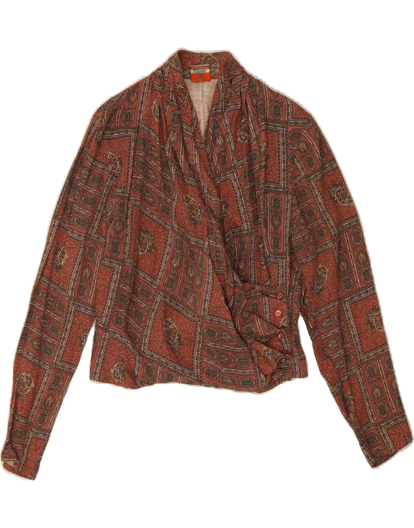 STEFANEL Womens Shirt Blouse UK 10 Small Brown Paisley Viscose Loose Comfort