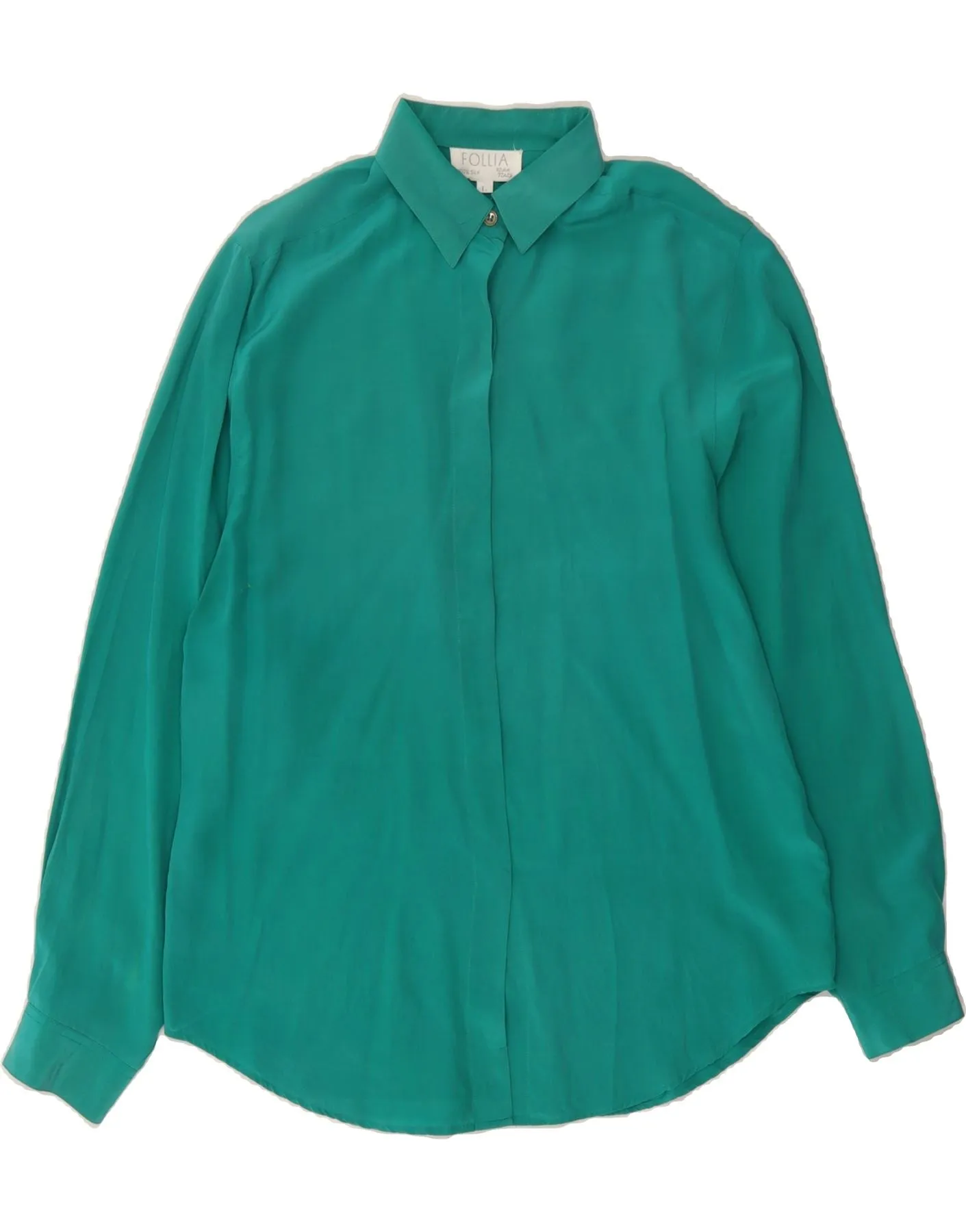 VINTAGE Womens Shirt Blouse UK 16 Large Green Silk Trendy Look Customizable Option