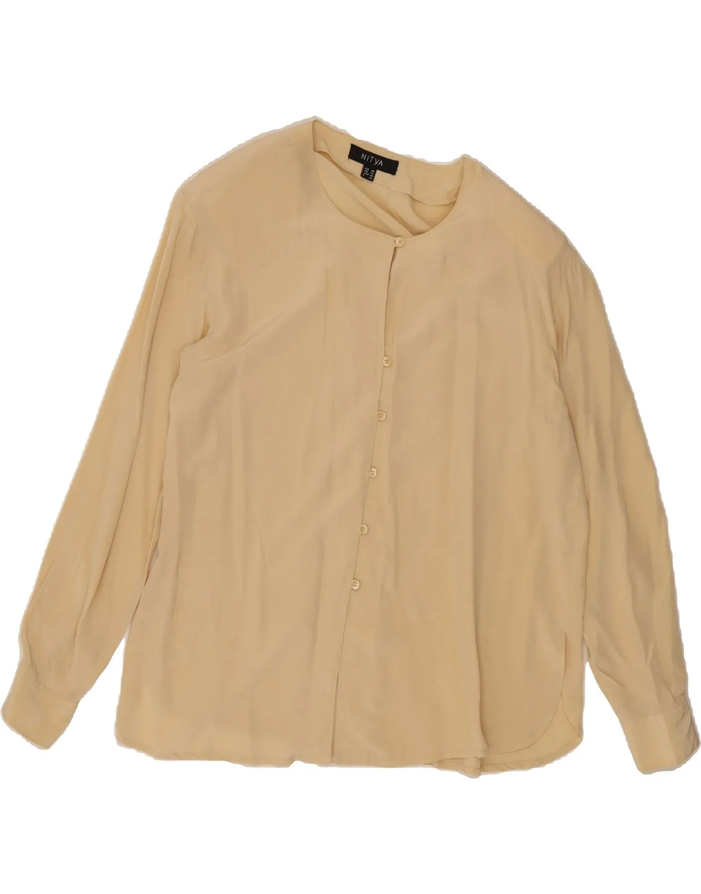 NITYA Womens Shirt Blouse UK 12 Medium  Beige Silk No Slip Shoulder Grip Sustainable Weave