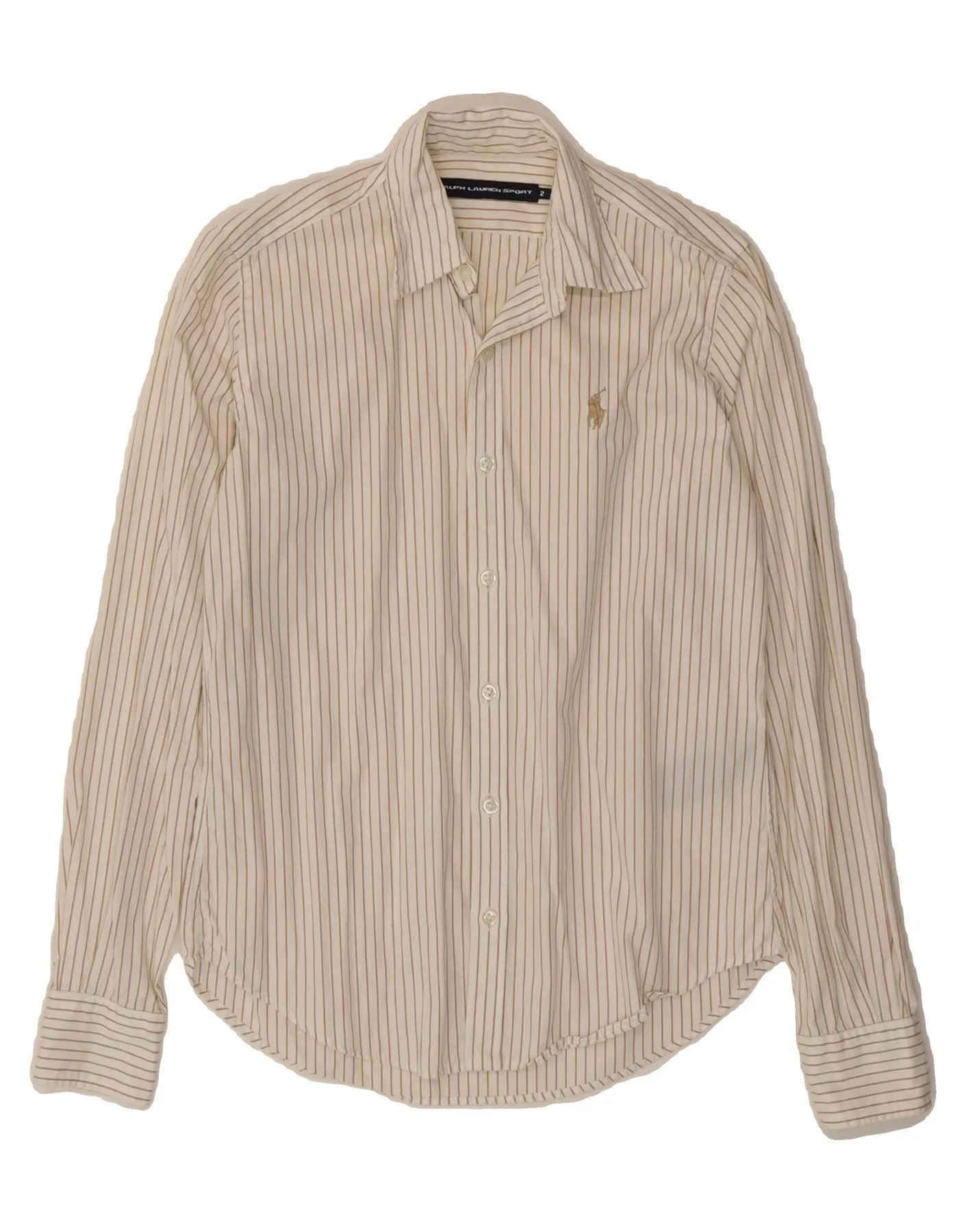 ethical fashion RALPH LAUREN Womens Shirt UK 12 Medium Beige Striped Cotton