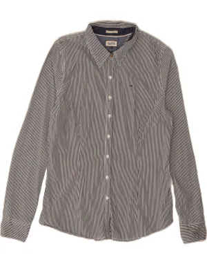 Anti Pill Treatment Retro Vibe TOMMY HILFIGER Womens Shirt UK 18 XL Navy Blue Striped