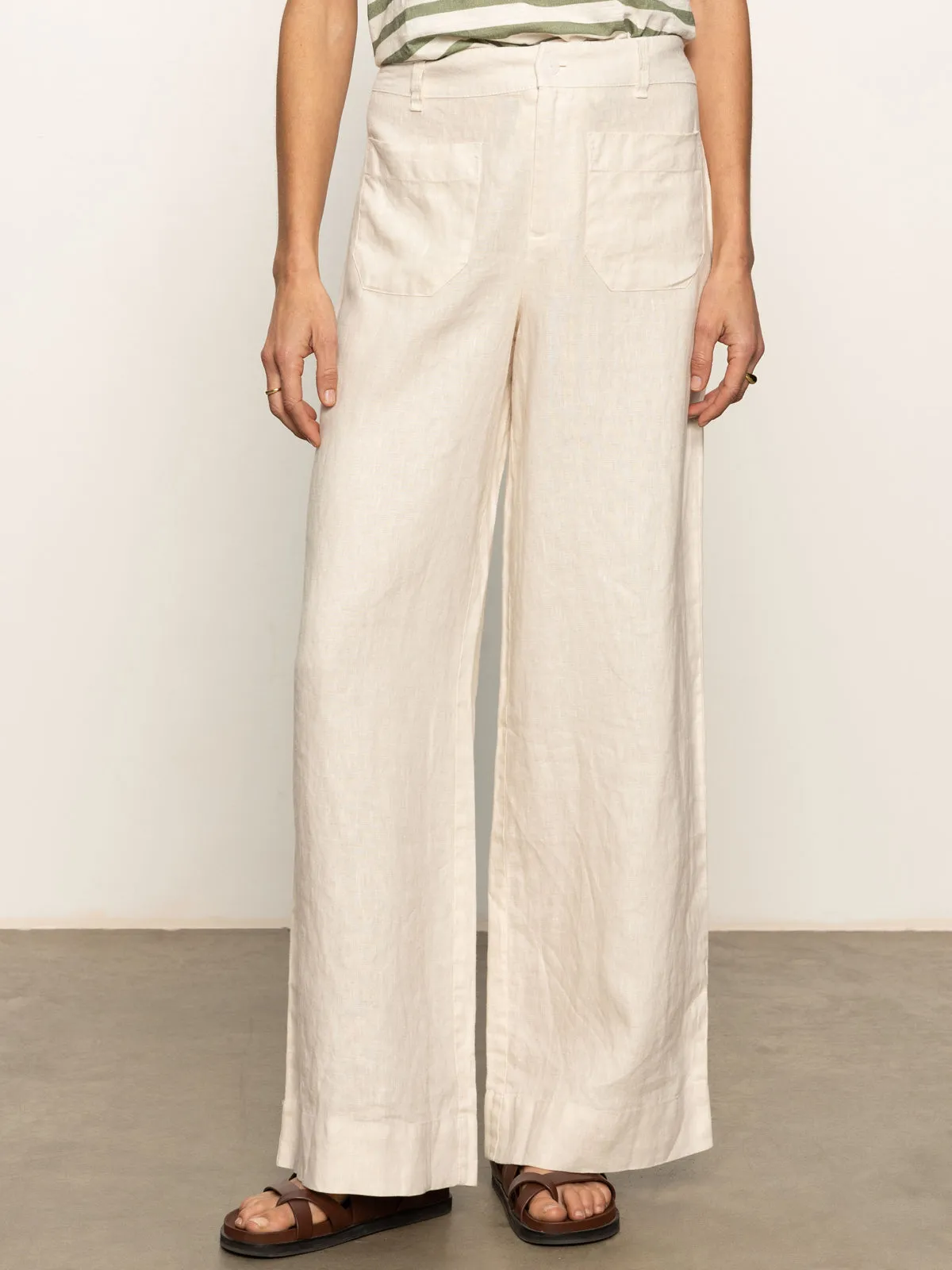 Seamless Waist Technology The Linen Marine Wide Leg Semi-High Rise Pant Birch