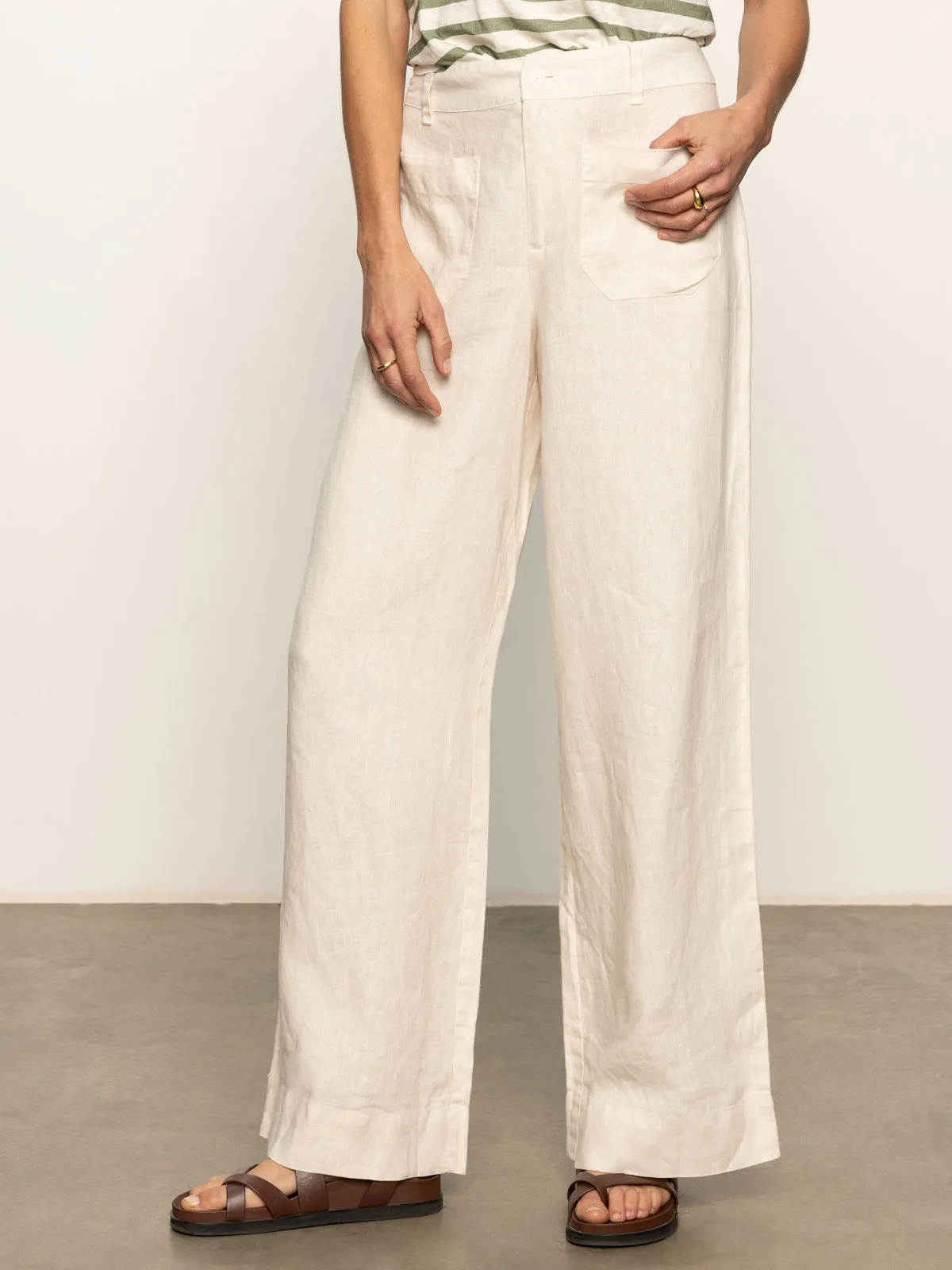 The Linen Marine Wide Leg Semi-High Rise Pant Birch Windproof coating