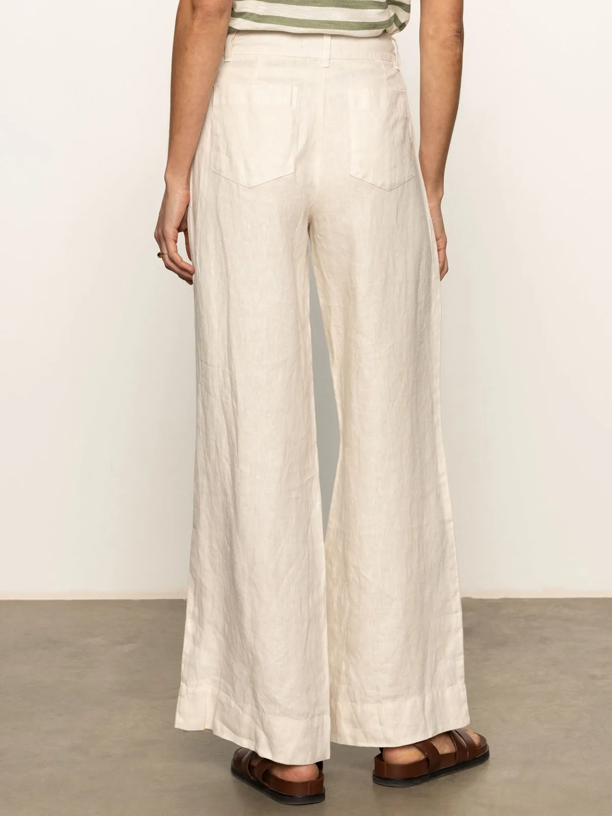 The Linen Marine Wide Leg Semi-High Rise Pant Birch Stylish Cut