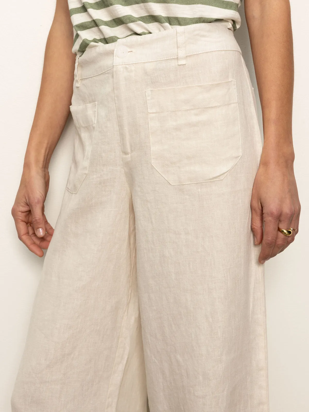 The Linen Marine Wide Leg Semi-High Rise Pant Birch Modern Design Reversible design