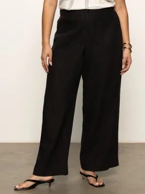 The Linen Marine Wide Leg Semi-High Rise Pant Black Extended Sizing Timeless Appeal ReinforcedPockets
