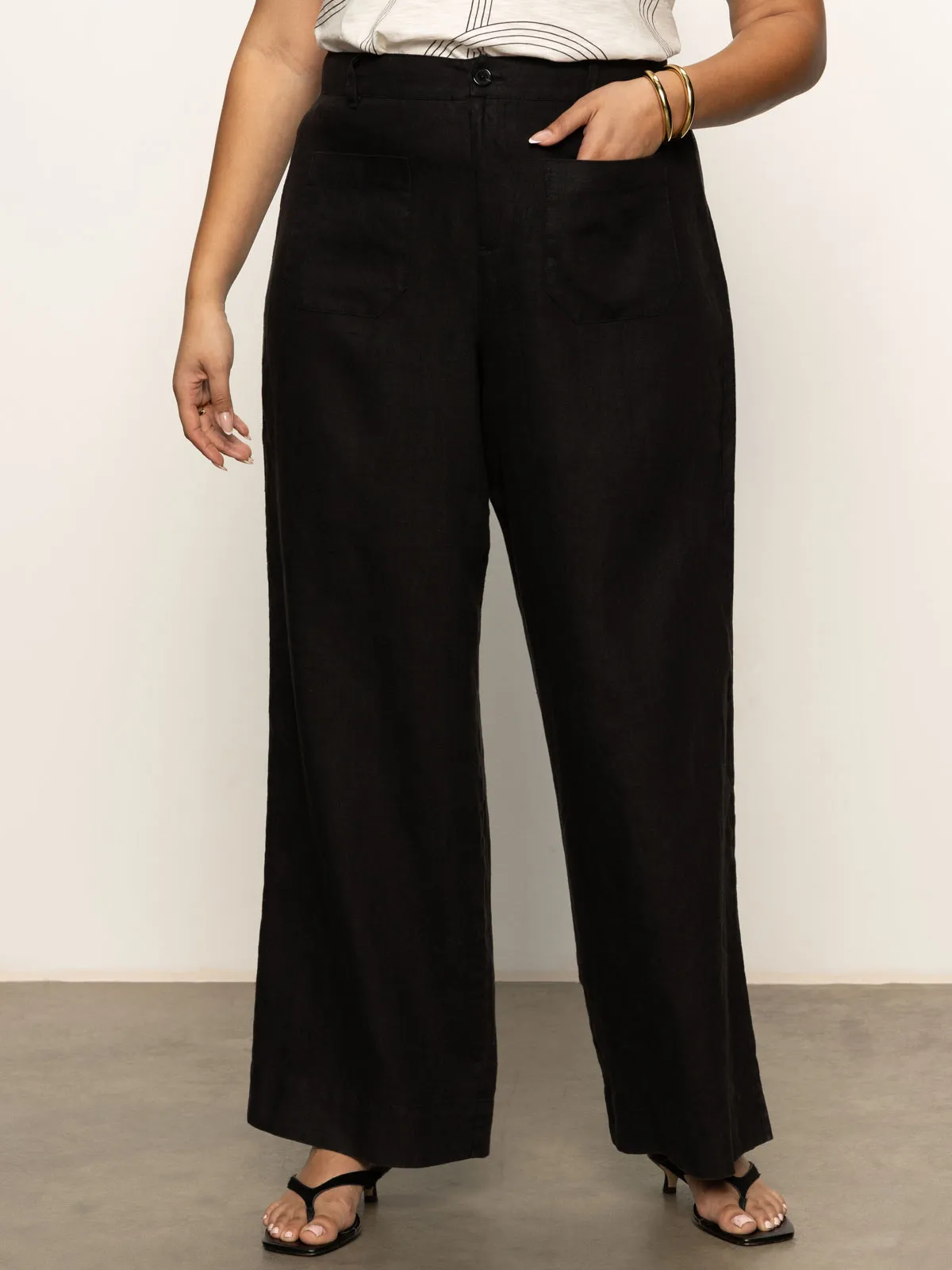 Structured fabric The Linen Marine Wide Leg Semi-High Rise Pant Black Extended Sizing