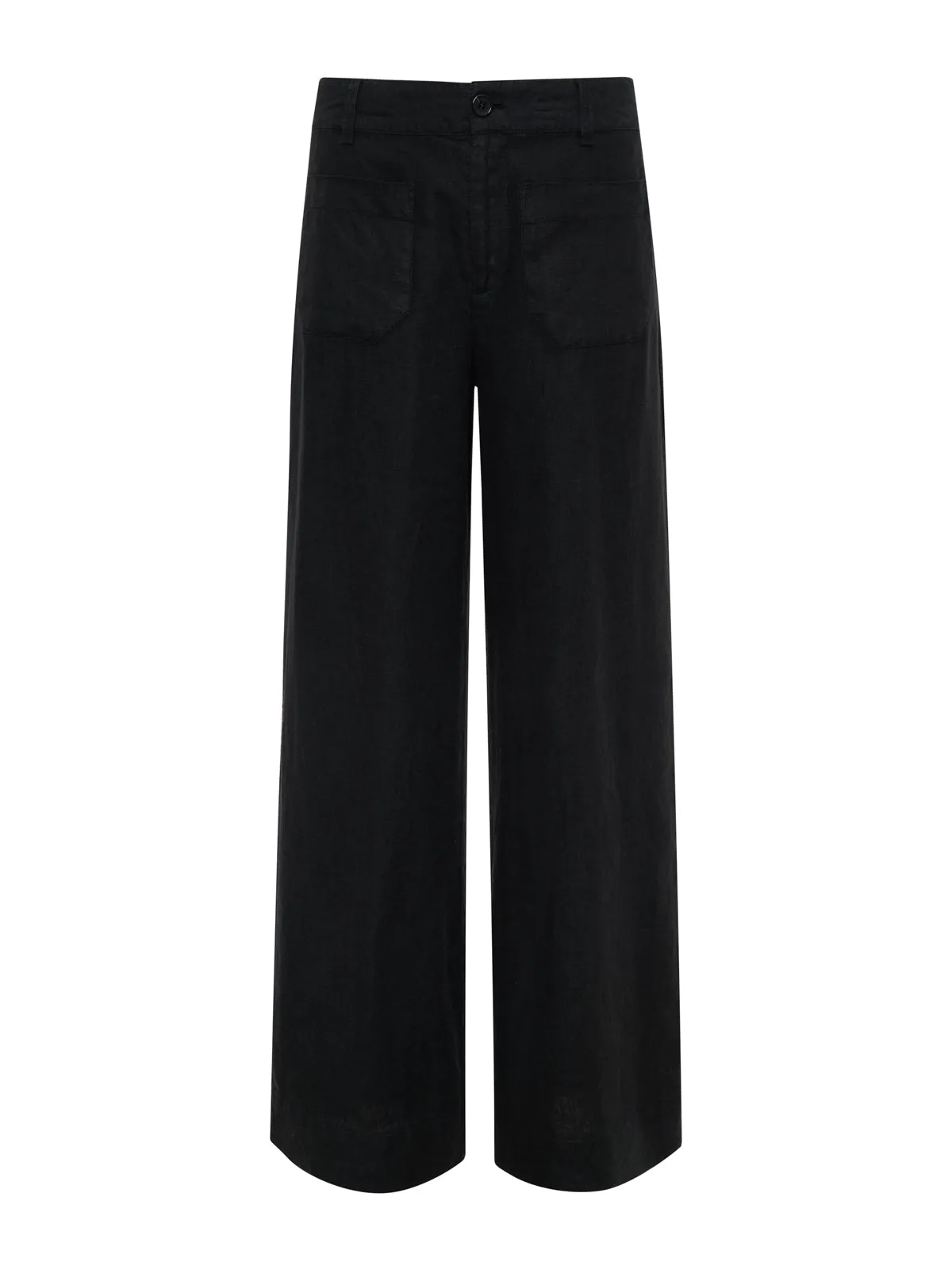 Elastic waist The Linen Marine Wide Leg Semi-High Rise Pant Black Extended Sizing