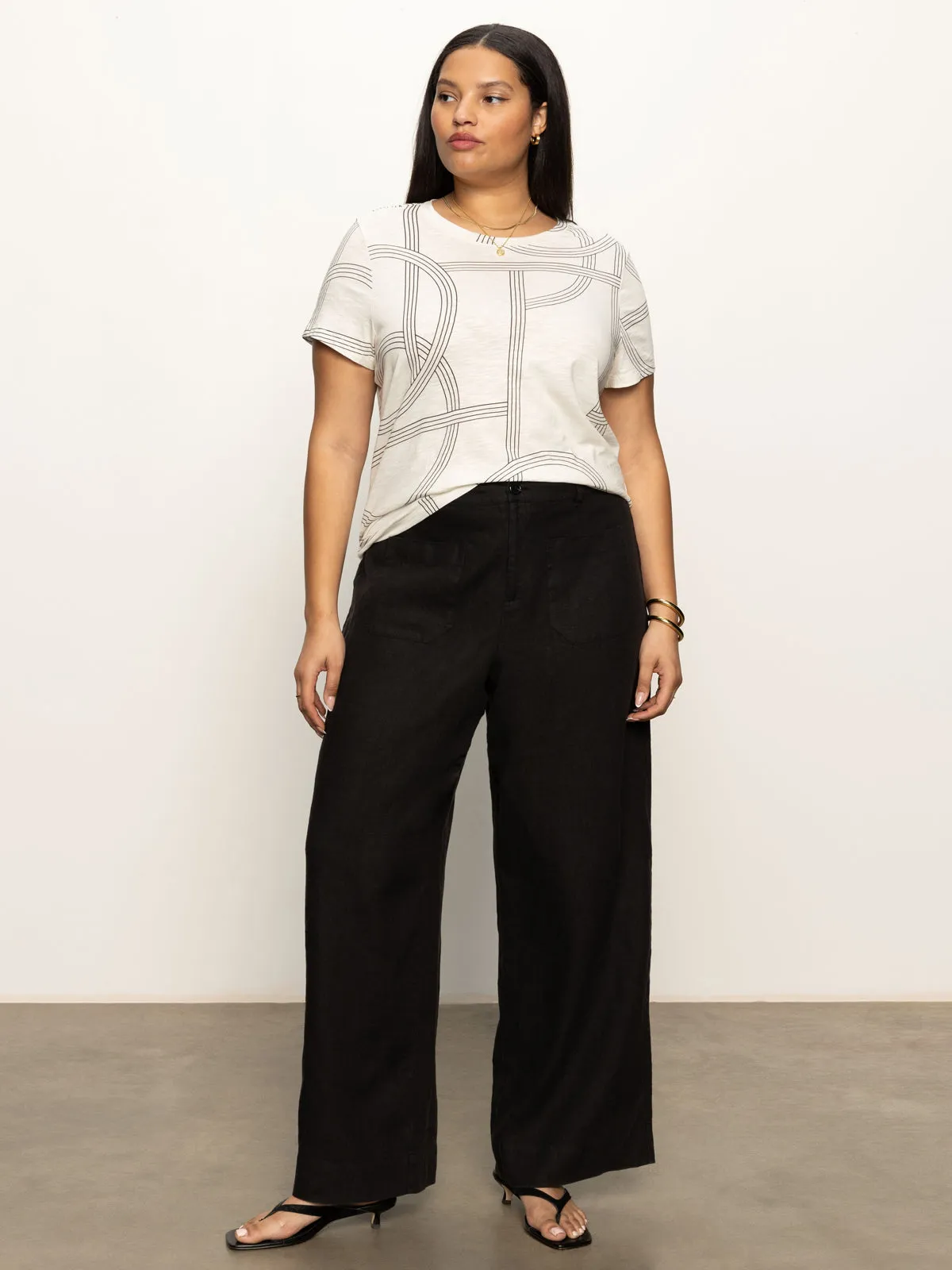 ElasticWaistband Stretch Panels The Linen Marine Wide Leg Semi-High Rise Pant Black Extended Sizing