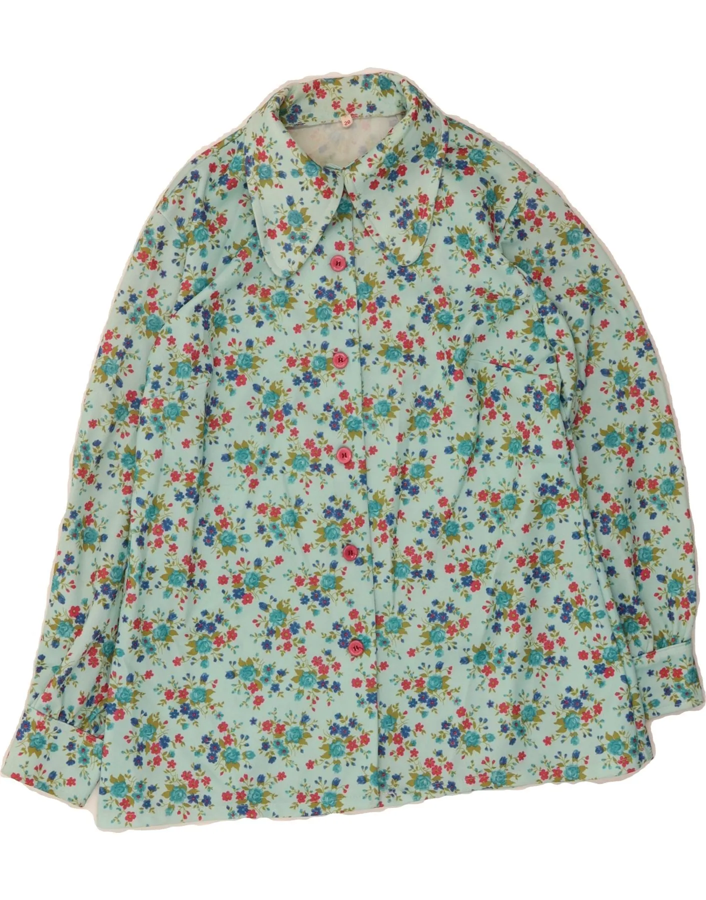 Neutral Colors Trendy designs VINTAGE Womens Shirt Blouse UK 14 Large Turquoise Floral