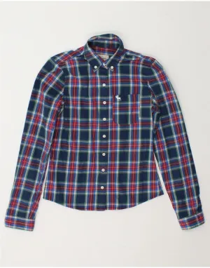No Slip Shoulder Grip ABERCROMBIE & FITCH Womens Shirt UK 6 XS Navy Blue Check Cotton