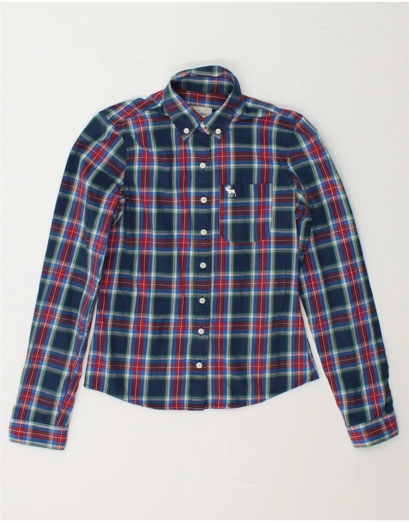 No Slip Shoulder Grip ABERCROMBIE & FITCH Womens Shirt UK 6 XS Navy Blue Check Cotton