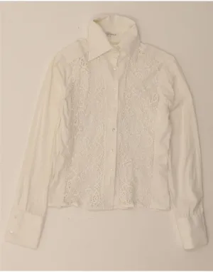 Reinforced Side Vents Button Down Design NARACAMICIE Womens Shirt Blouse UK 10 Small White Cotton